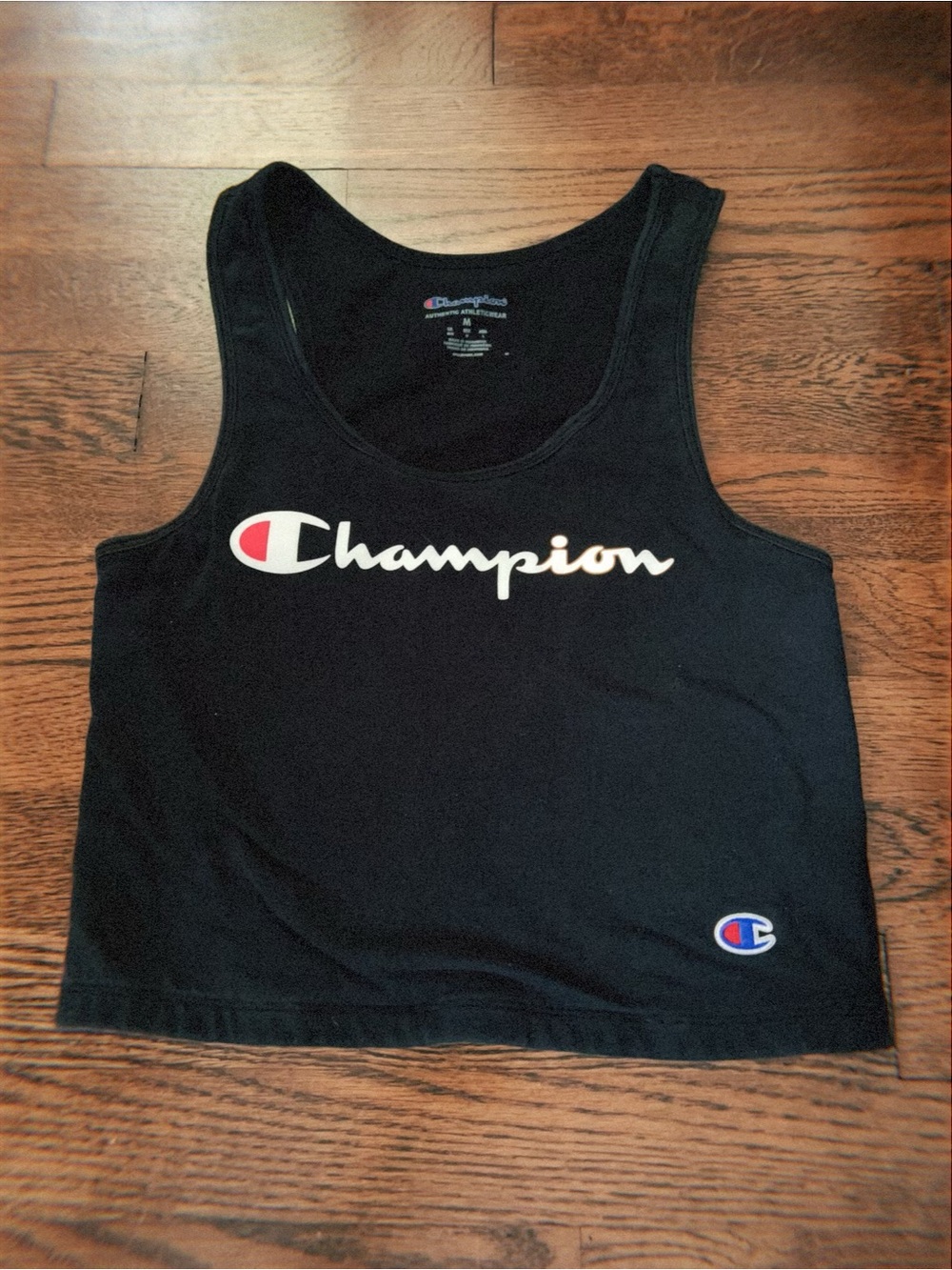 Champion Black Crop Tank with White Logo